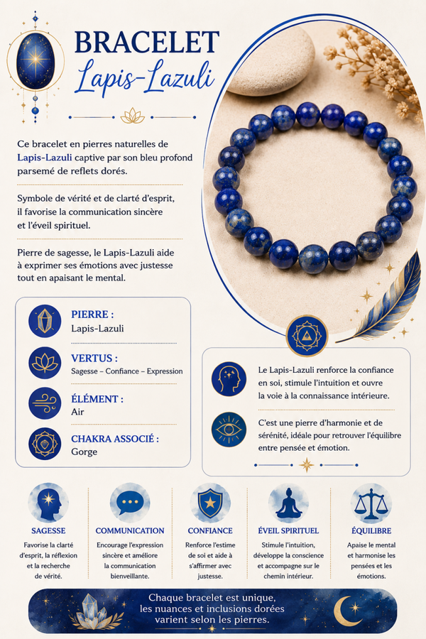 Bracelet en Lapis-Lazuli – Sagesse & Communication