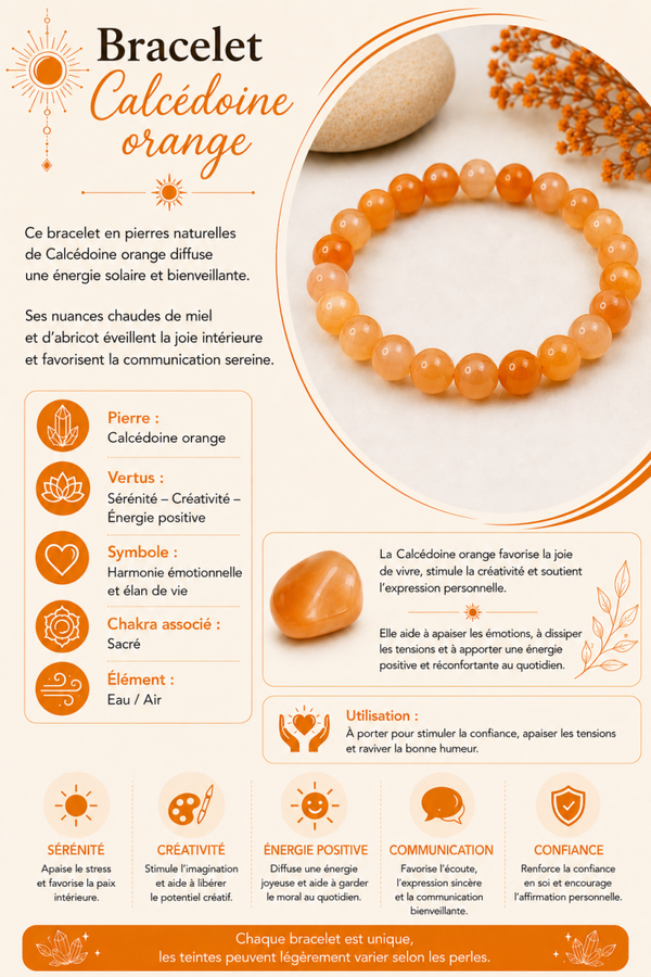 Bracelet en Calcédoine Orange – Douceur & Vitalité