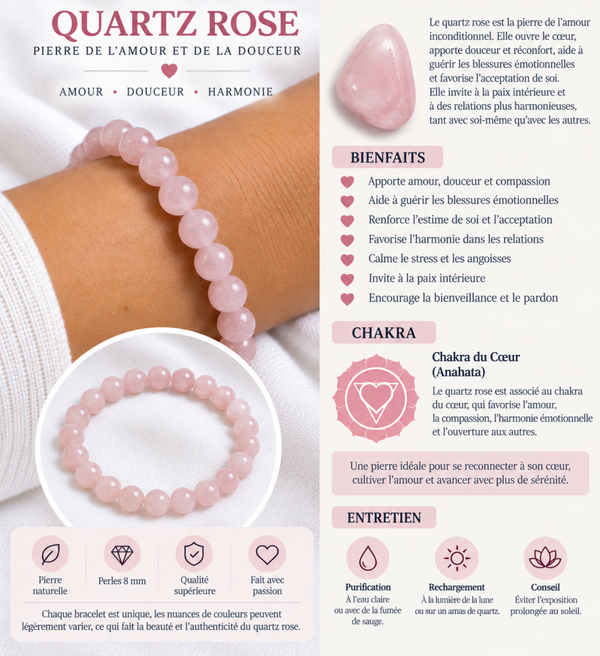 Bracelet en Quartz Rose – Amour & Douceur