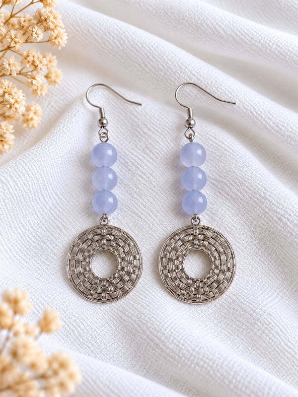 Boucles d'Oreilles Calcédoine Bleue - Argenté