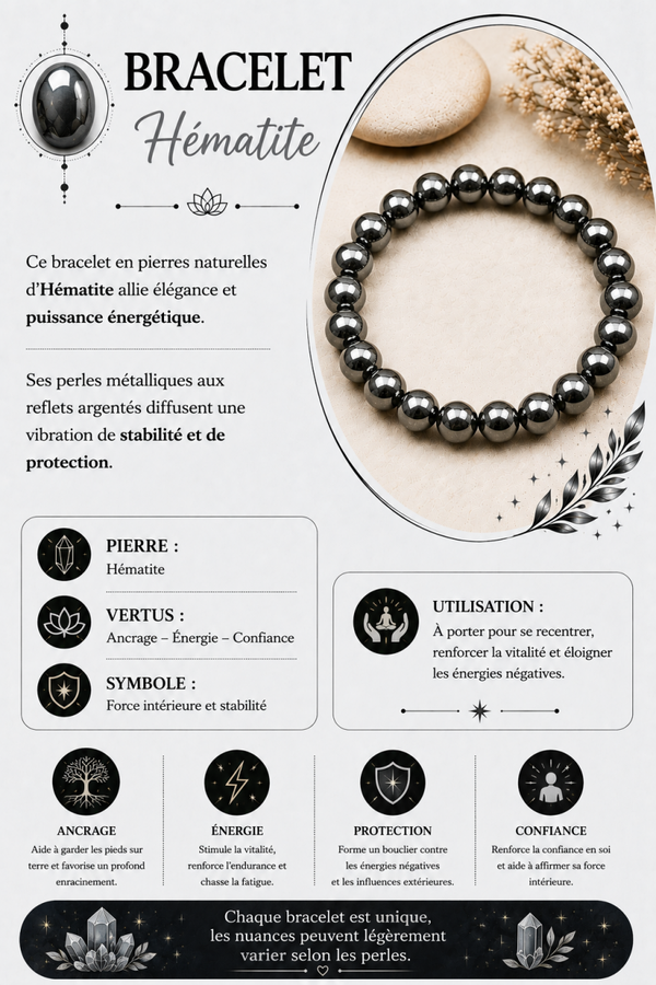 Bracelet en Hématite – Énergie & Ancrage