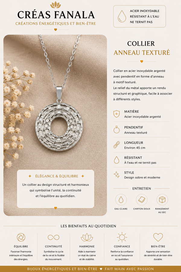 Collier anneau texturé – Acier inoxydable argenté