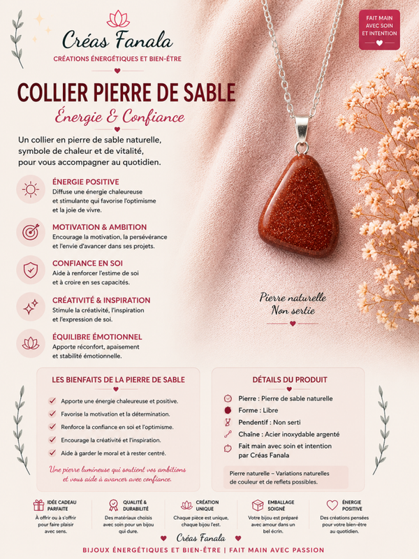 Collier en acier inoxydable et Goldstone (Pierre de Soleil synthétique)