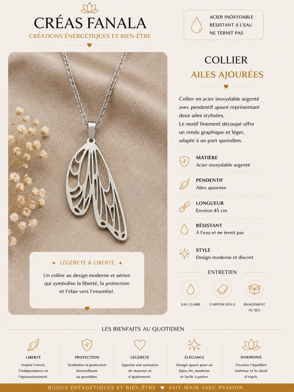 Collier ailes – Acier inoxydable argenté