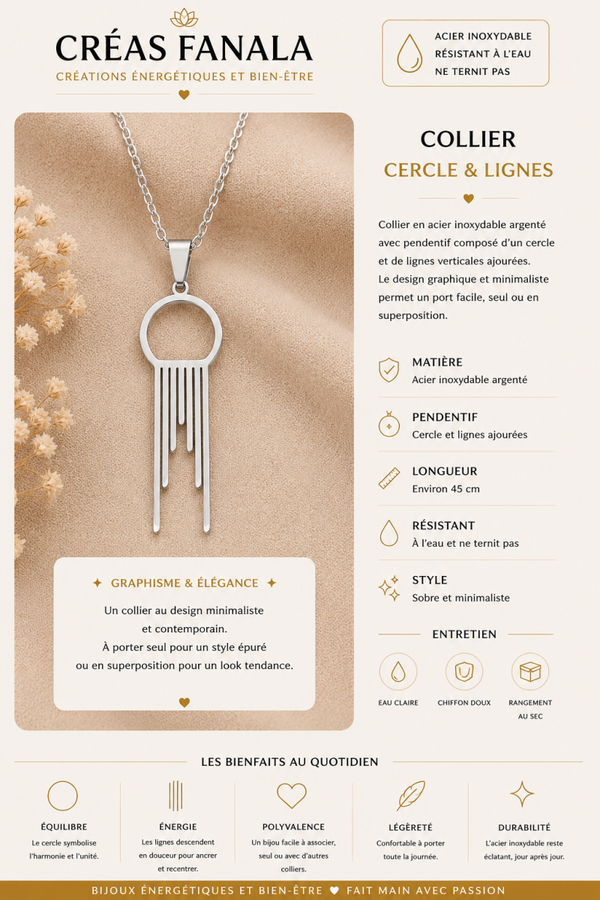 Collier cercle lignes – Acier inoxydable argenté