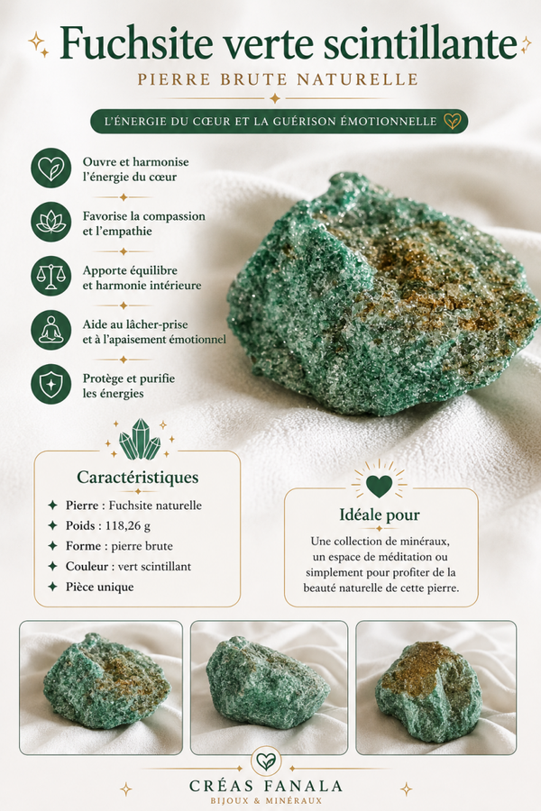 Fuchsite verte scintillante – Pierre brute naturelle (118 g)