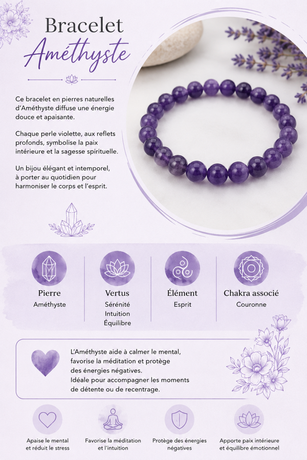 Bracelet en Améthyste – Sérénité & Équilibre