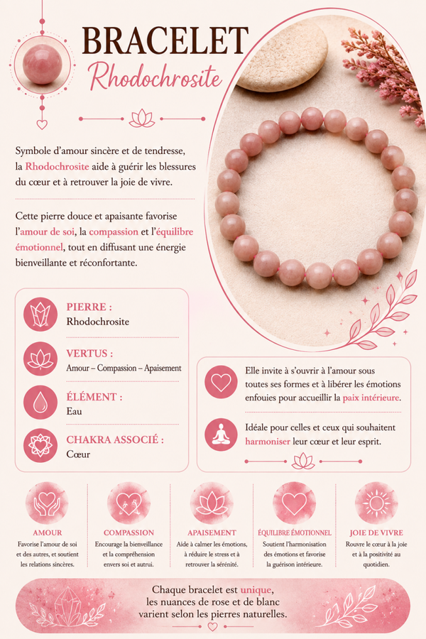 Bracelet en Rhodochrosite – Amour & Compassion