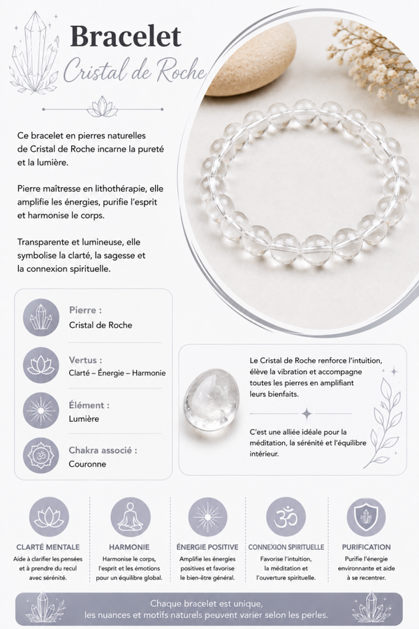 Bracelet en Cristal de Roche – Clarté & Énergie pure