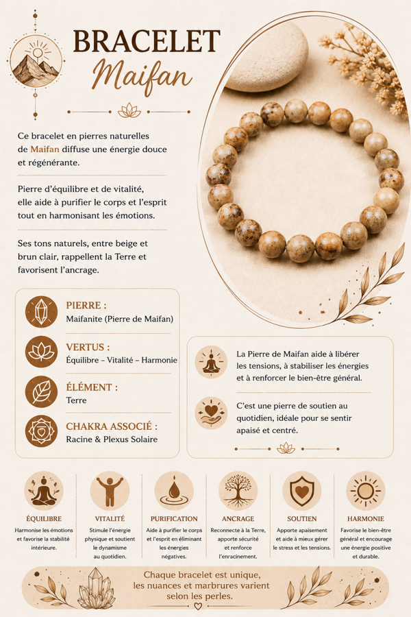 Bracelet en Pierre de Maifan – Équilibre & Vitalité