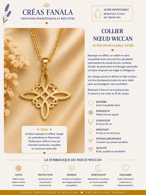 Collier en acier inoxydable – Nœud wiccan doré
