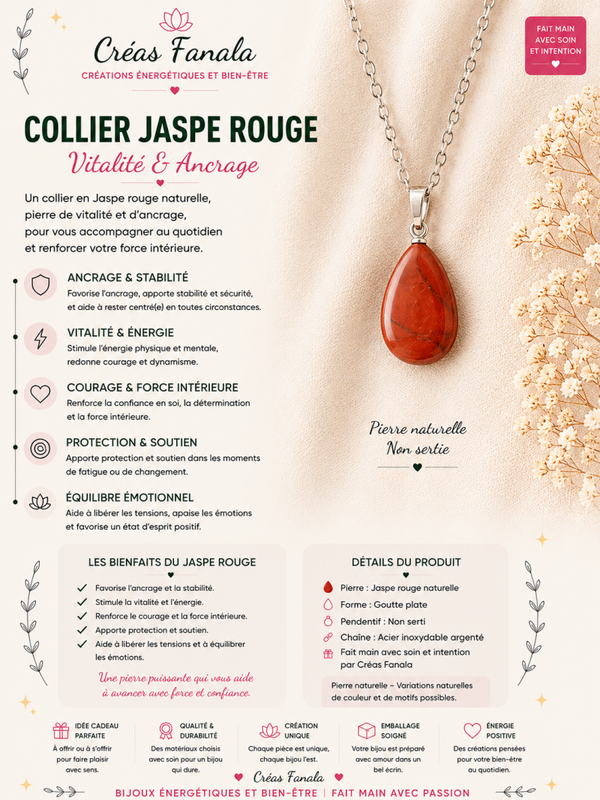Collier en acier inoxydable et Jaspe Rouge
