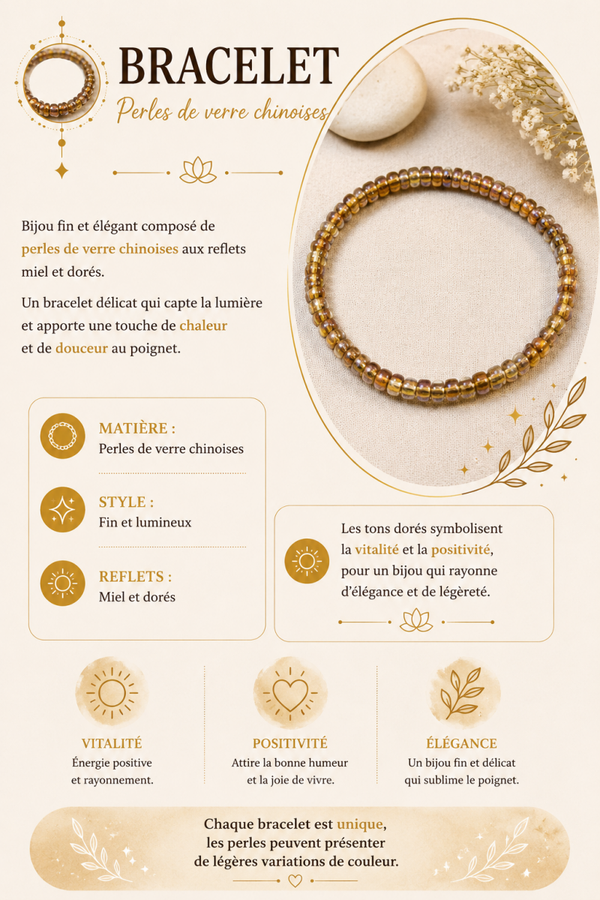 Bracelet en Perles de Verre Chinoises – Ambre Doré