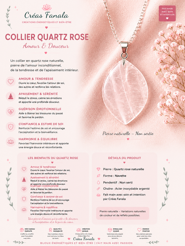 Collier en Quartz Rose – Amour & Douceur