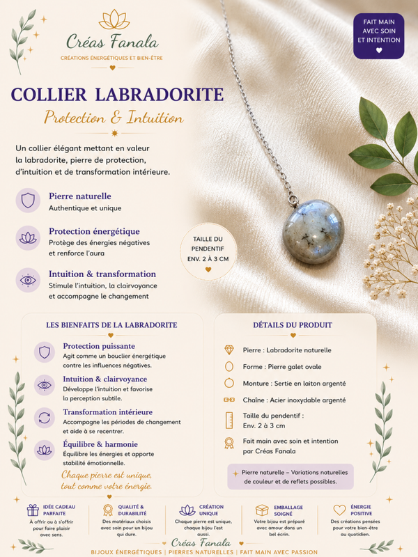Collier Labradorite naturelle – Acier inoxydable