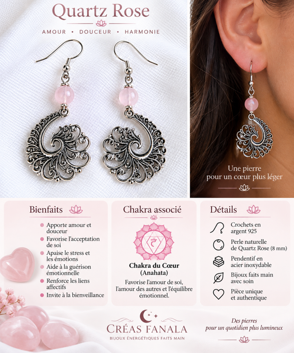 Boucles d’oreilles Quartz Rose