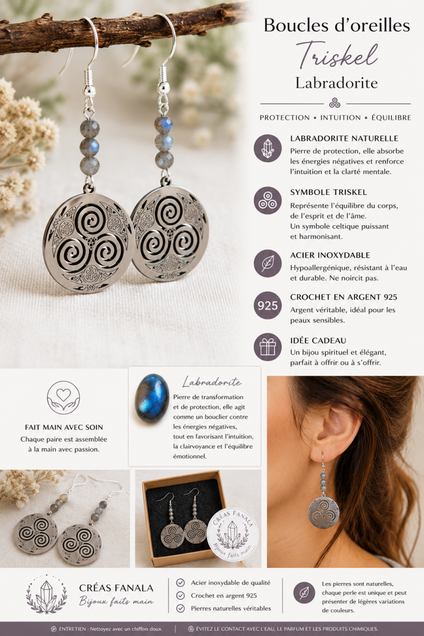 Boucles d'oreilles Labradorite Triskel
