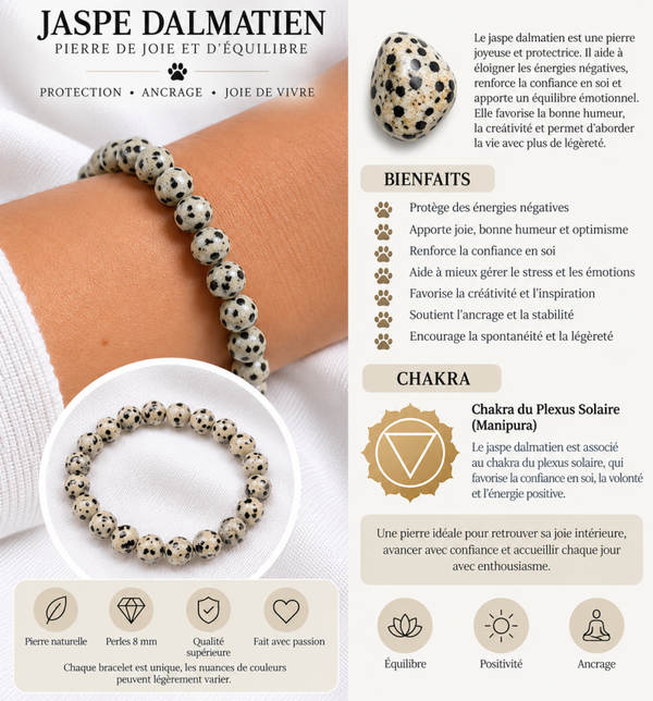 Bracelet en Jaspe Dalmatien – Joie & Protection