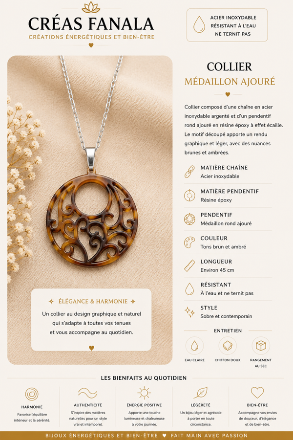 Collier médaillon résine – Acier inoxydable et résine époxy