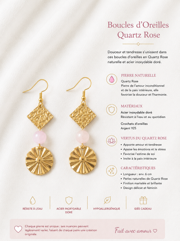 Boucles d’oreilles Quartz Rose