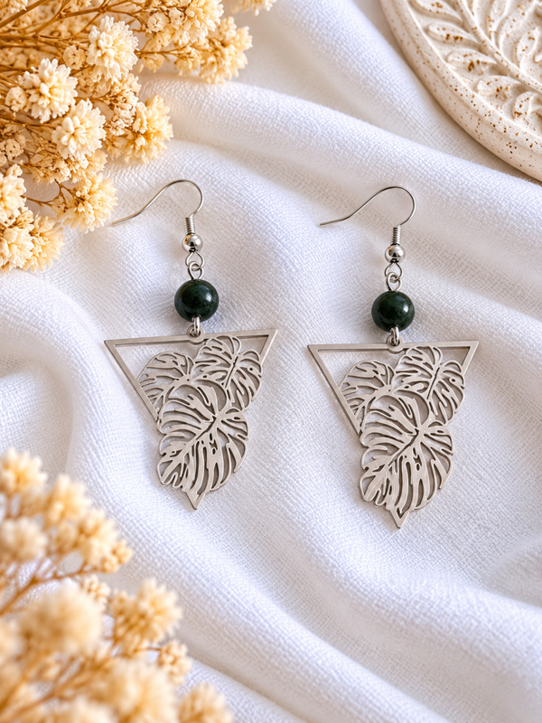 Boucles d'Oreilles Jade Néphrite - Argenté