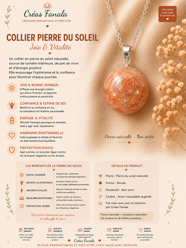 Collier Pierre du Soleil naturelle – Acier inoxydable