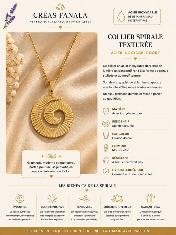 Collier spirale soleil – Acier inoxydable doré