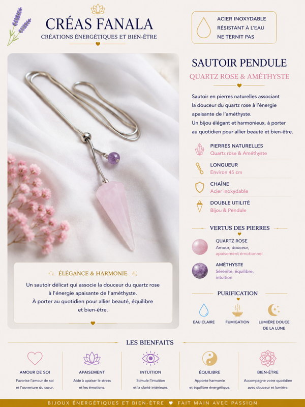 Sautoir Quartz rose & Améthyste