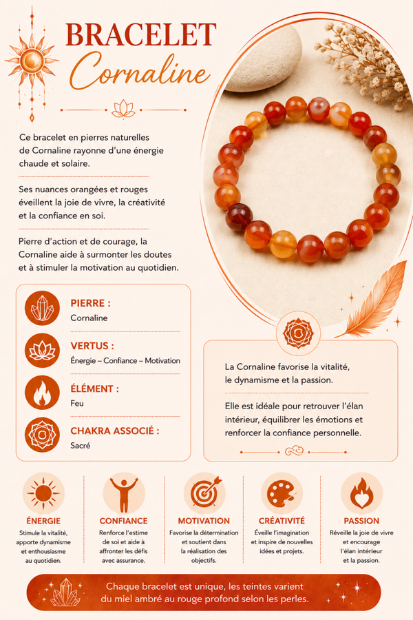 Bracelet en Cornaline – Vitalité & Confiance