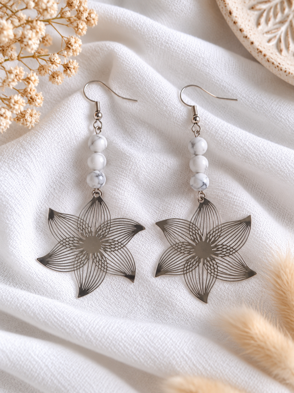 Boucles d'Oreilles Howlite - Argenté