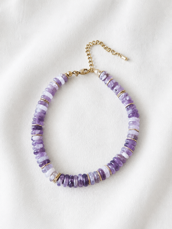 Bracelet Améthyste – Acier Inoxydable Doré