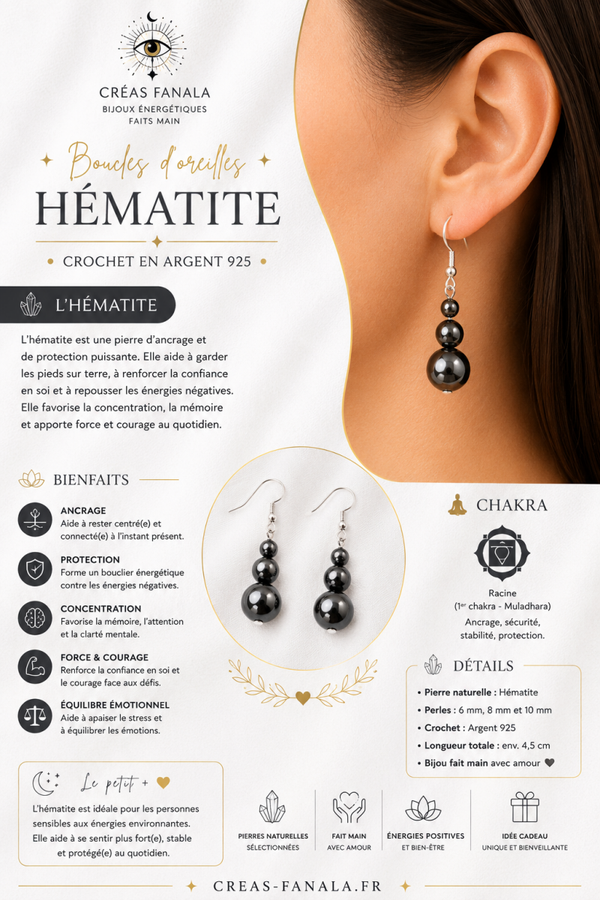 Boucles d’oreilles Hématite