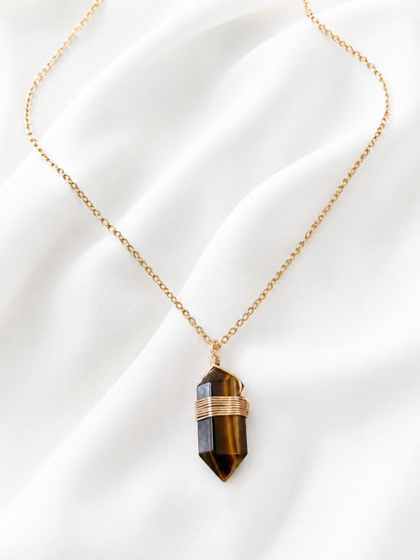 Collier Œil de Tigre – Acier Inoxydable Doré
