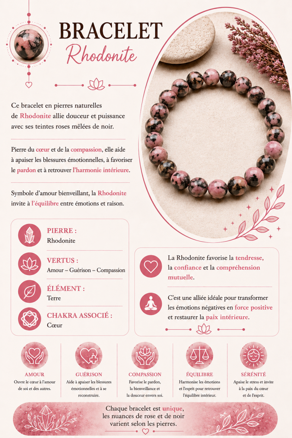 Bracelet en Rhodonite – Compassion & Guérison