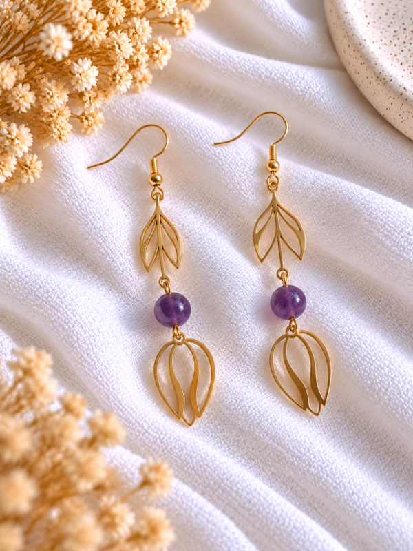 Boucles d'oreilles Améthyste Fleur - Doré
