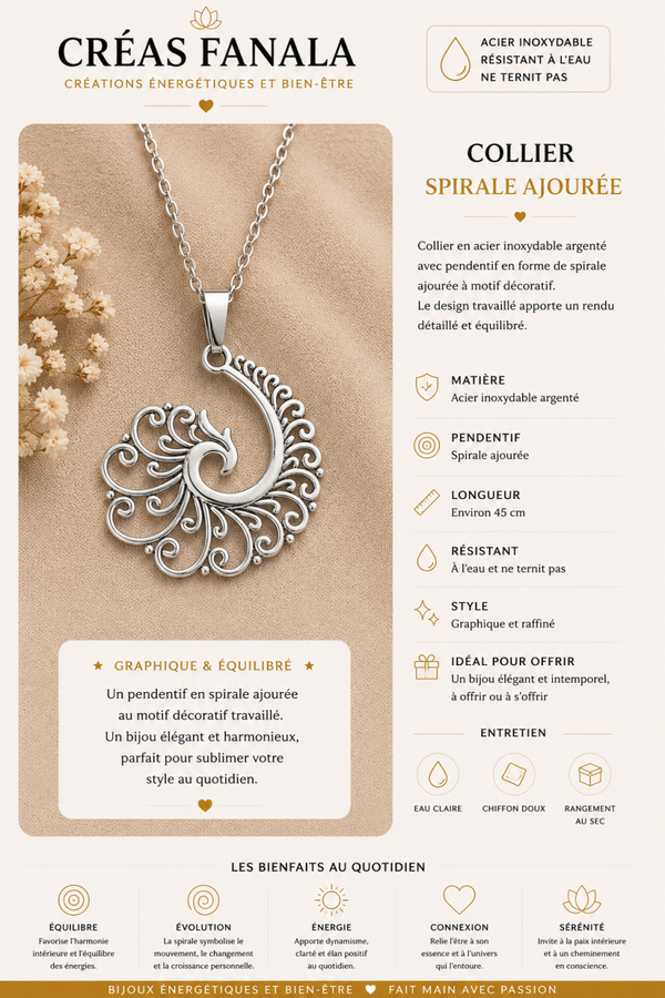 Collier spirale ajourée – Acier inoxydable argenté
