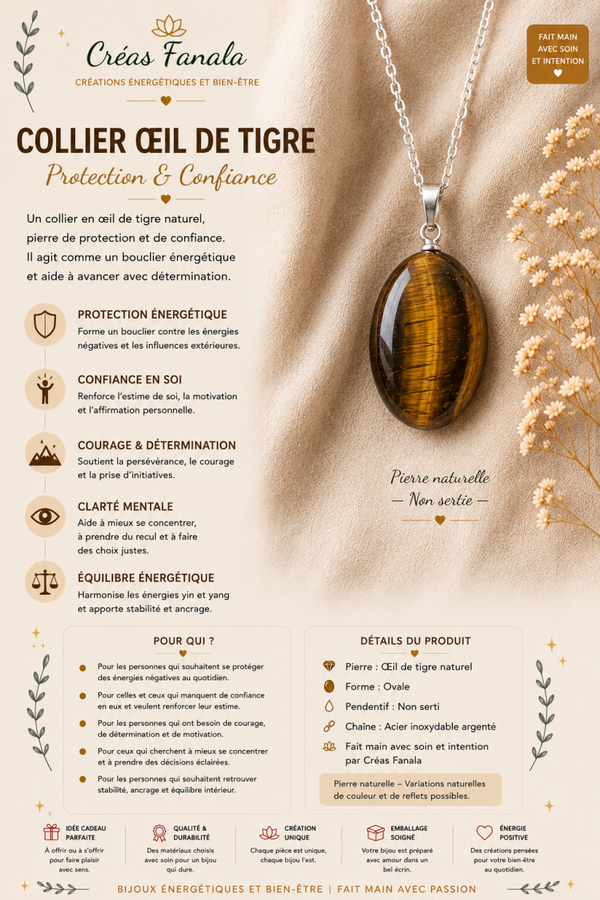 Collier en acier inoxydable et Œil de Tigre