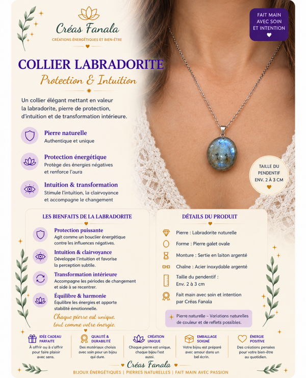 Collier Labradorite Scintillante - Acier Inox Argenté