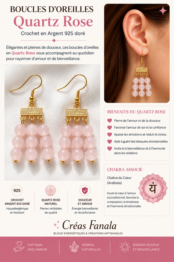 Boucles d’oreilles Quartz Rose