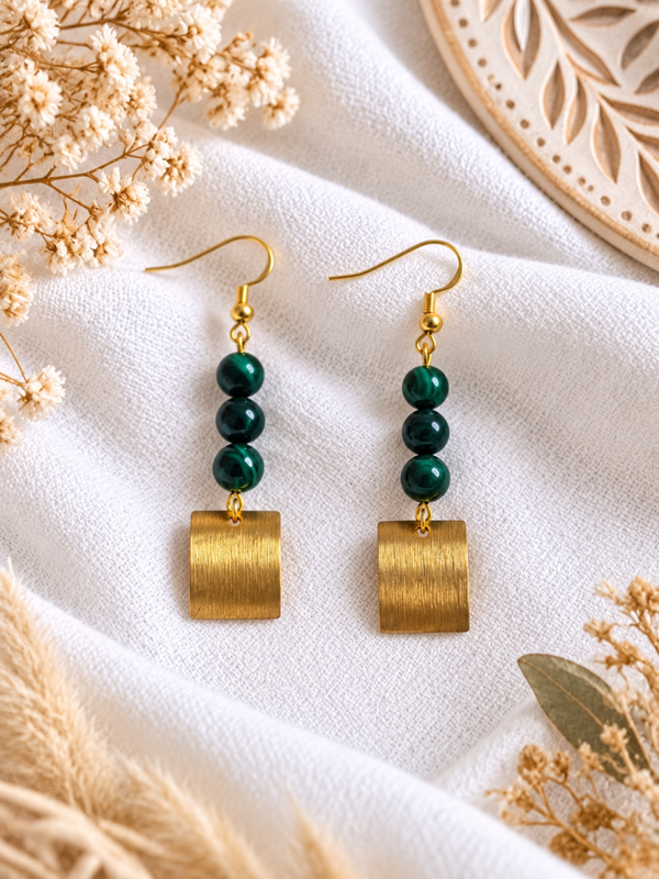 Boucles d'Oreilles Malachite - Doré
