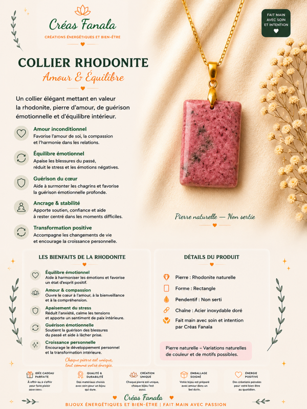 Collier en acier inoxydable doré et Rhodonite