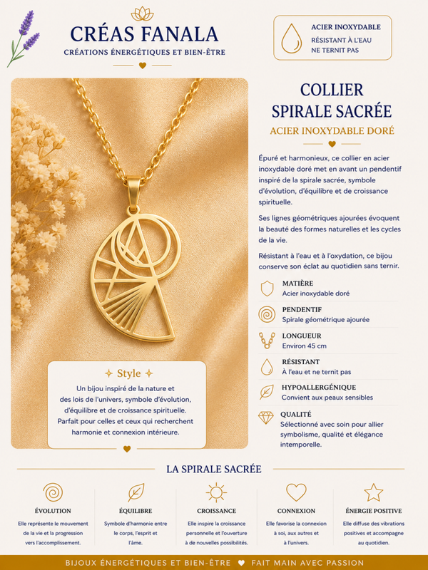 Collier en acier inoxydable – Spirale dorée sacrée