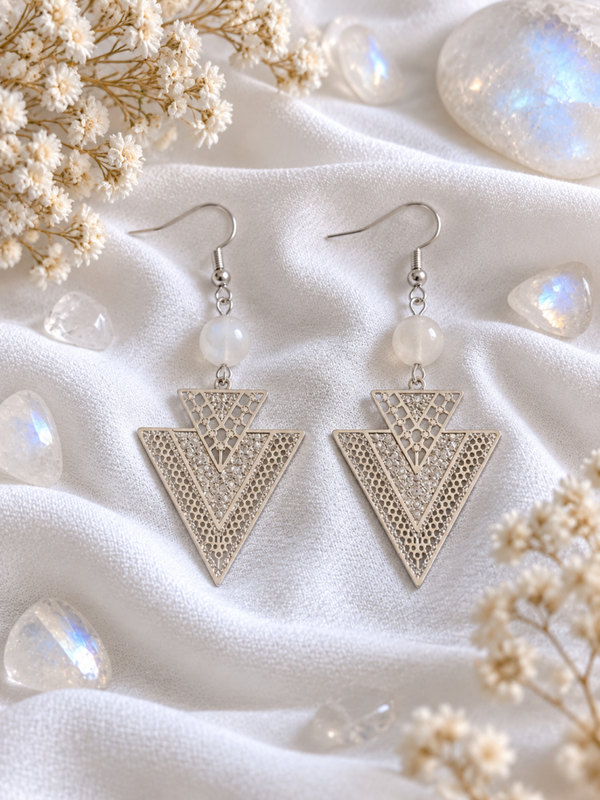 Boucles d'Oreilles Pierre de Lune - Argenté