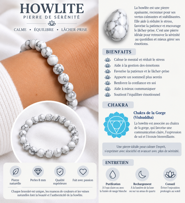 Bracelet en Howlite – Calme & Sagesse