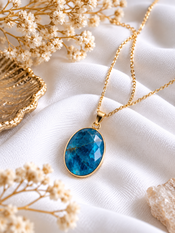 Collier Serti Apatite - Acier Inox Doré