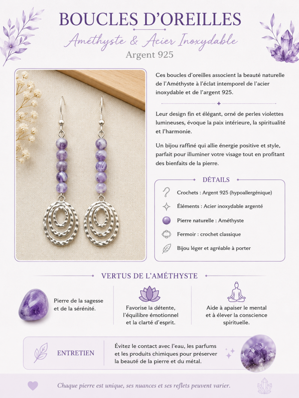 Boucles d’oreilles Améthyste – Sérénité et élégance