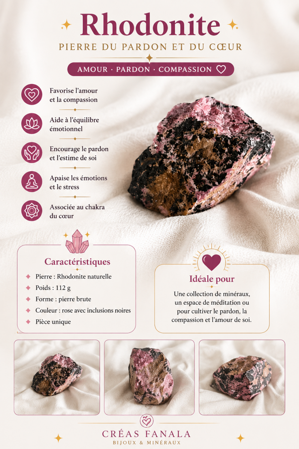 Rhodonite – Pierre du pardon et du cœur (112 g)
