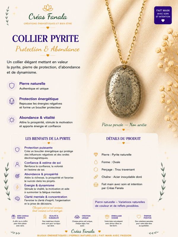 Collier en acier inoxydable doré et Pyrite