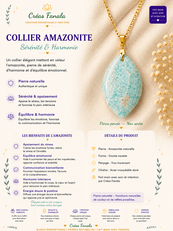 Collier en acier inoxydable doré et Amazonite