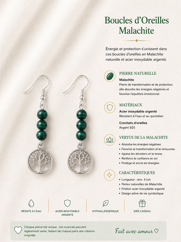 Boucles d’oreilles Malachite